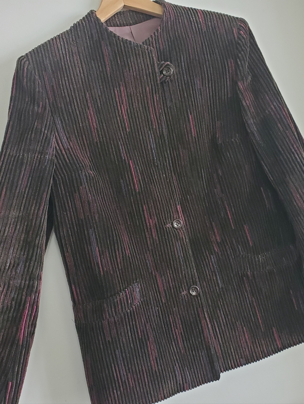 Vintage 60s Large Cord Suit Jacket Brian Tucker Dublin Black Coat Pink Stripes - Picture 11 of 16